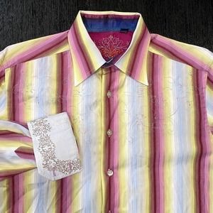 Robert Graham Medium Pink Multicolor Striped‎ Flip Cuff L/S Button Up